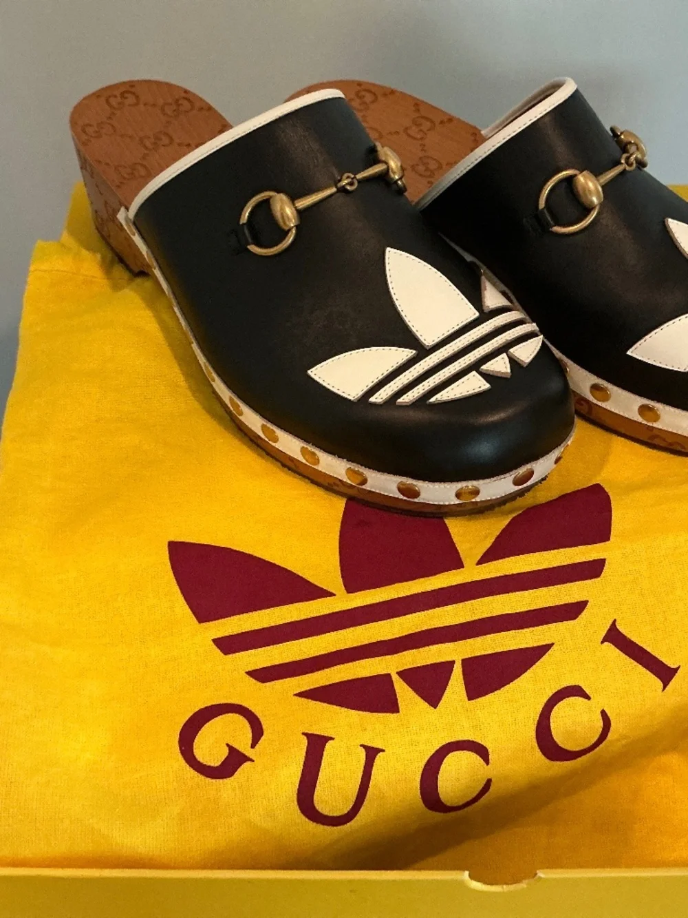 Gucci x Adidas Black Logo Horsebit Clog Mule Sandals men’s 8.5